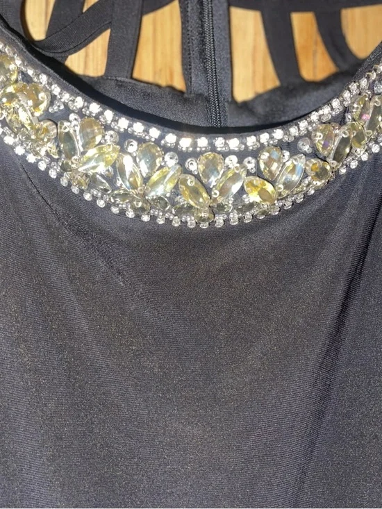 Alyce Paris Black Beaded Two Piece Prom Gown Open Back Halter 4 Rare Formal - Picture 6 of 11